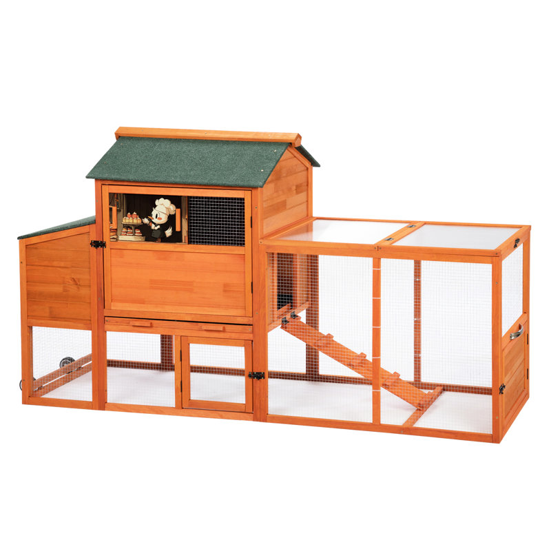 Poulailler orange avec nichoir, plateau coulissant et roulettes pour motifs de cour arrière, chambre de perchoir, poulailler climatisé