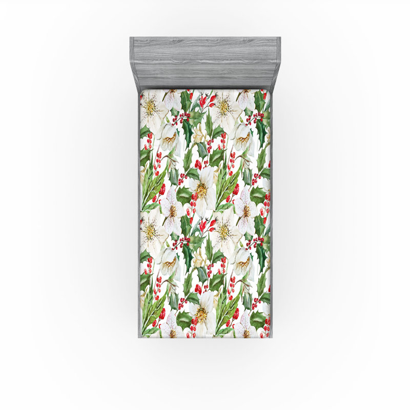 Drap-housse Ambesonne, paquet de 2, Vermillon / jaune / floral vert, Drap-housse de taille simple