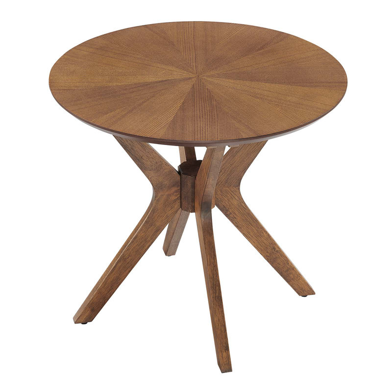 Walnut Mid-Century Modern Round Wood Side Table