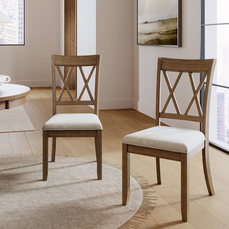 Amoz Solid Wood Cross Back Side Chair, Walnut