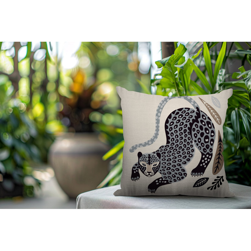 Oreiller carré réversible intérieur / extérieur Gino Leopard, Gris, Carré 17 po