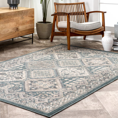 Shawna Tiled Southwestern Performance Blue Area Rug