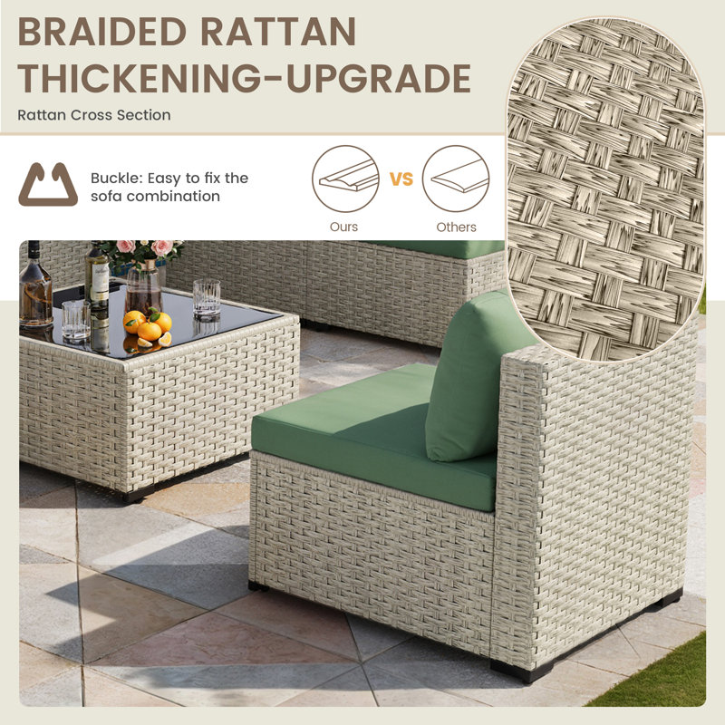 Canapé de patio en rotin avec coussins 2 pièces, Vert