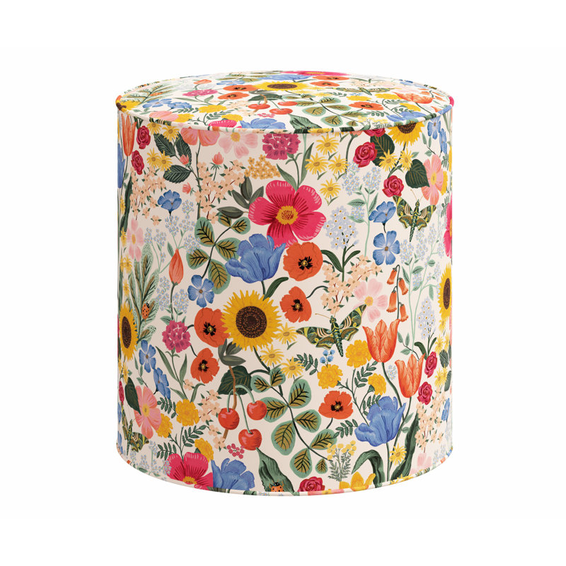 Round Ottoman, Rpc Blossom Blush Linen
