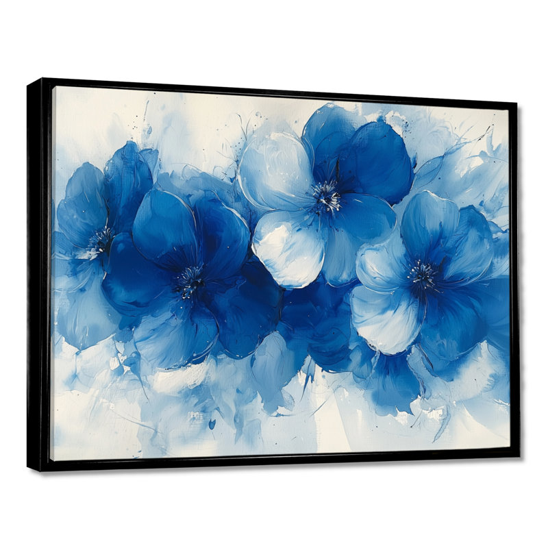 Ellerbe fleurs bleues arc-en-ciel dans l'herbe II - fleurs sauvages, H 16 po x l 32 po, Impression encadrée flottante, Noir