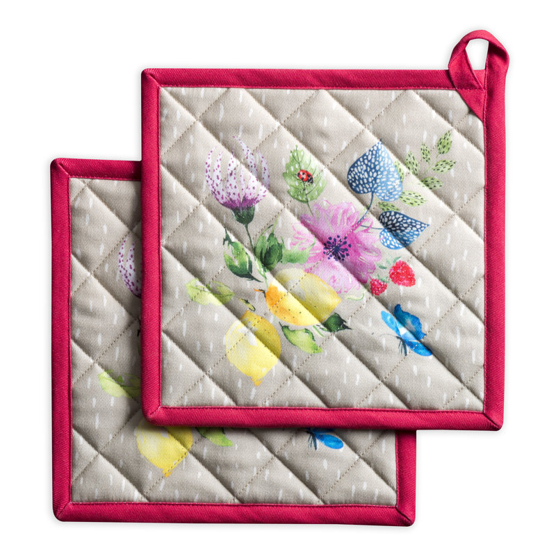 Maison d'Hermine Jardin d'Été - Ensemble de maniques 100 % coton Fog - 8 po x 8 po, Brouillard