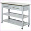 Îlot de cuisine avec plateau en acier inoxydable, ferme rustique gris clair - tablettes à 2 niveaux, tiroirs | Gris | Bois