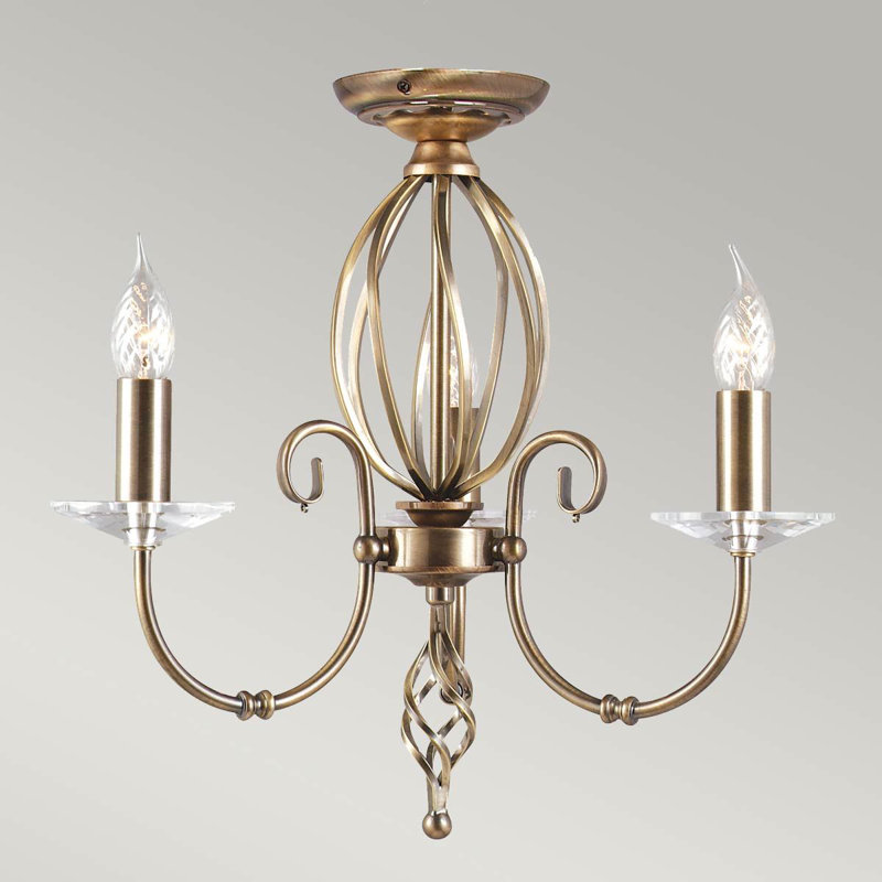 Thebes 3 - Light Candle Style Chandelier, Aged Brass
