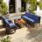 4 Pieces Blue Patio Furniture , Featuring Sofas, 2 Swivel Rocking Chairs And Wood Table, High - Quality Cushions 5 Person With , 3 Seater , Coffee Easy To Install Clean