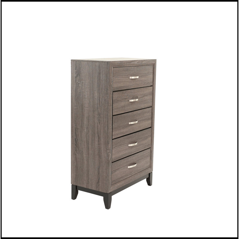 Kristopher Wooden Chest with 5 Drawers & Metal Handle, Brown