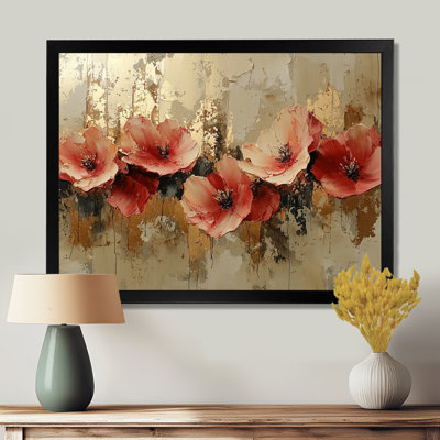 Murin Golden Fiery Poppies on Marble River - coquelicots, art mural
