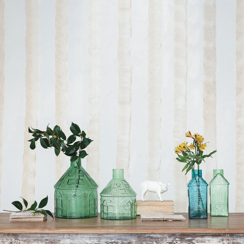 Vase en verre, Vert clair, H 11 po x l 8 po x P 8 po