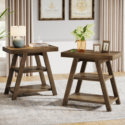3-Tier Farmhouse End Table Narrow Sofa Side Table