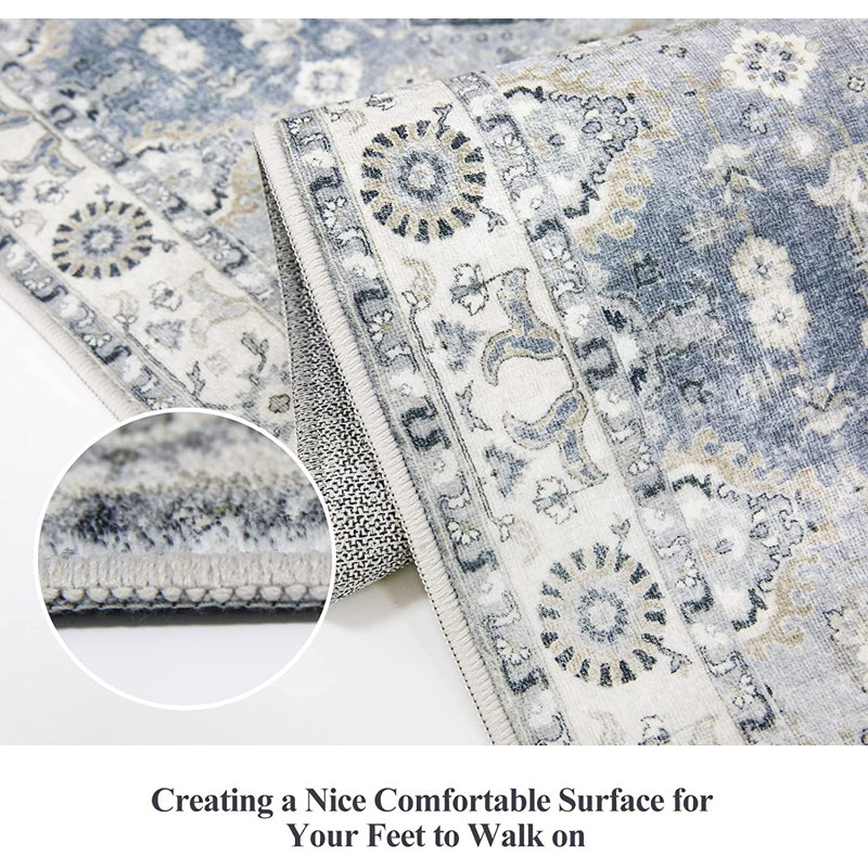 Washable Hallway Rug: Oriental Extra Wide Ultra Soft for Living Room Bedroom Stain Resistant Low Pile Carpet for Entryway Ktichen Thin Non Slip Bathroom Floor Mat(Grey)