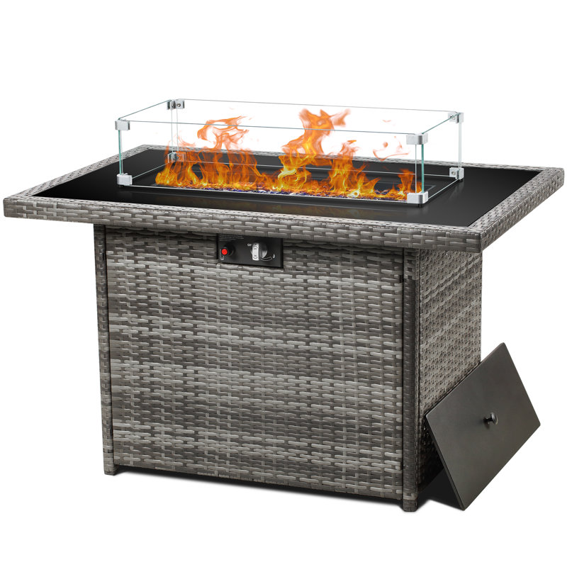 Propane Outdoor Fire Pit Table With Lid, Grey