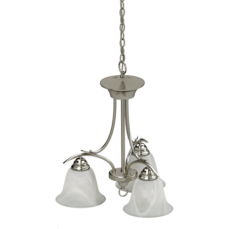 Whetsel 3-Light Indoor Brushed Nickel Classic/Traditional Mini Hanging Chandelier with Alabaster Glass Bell Shades