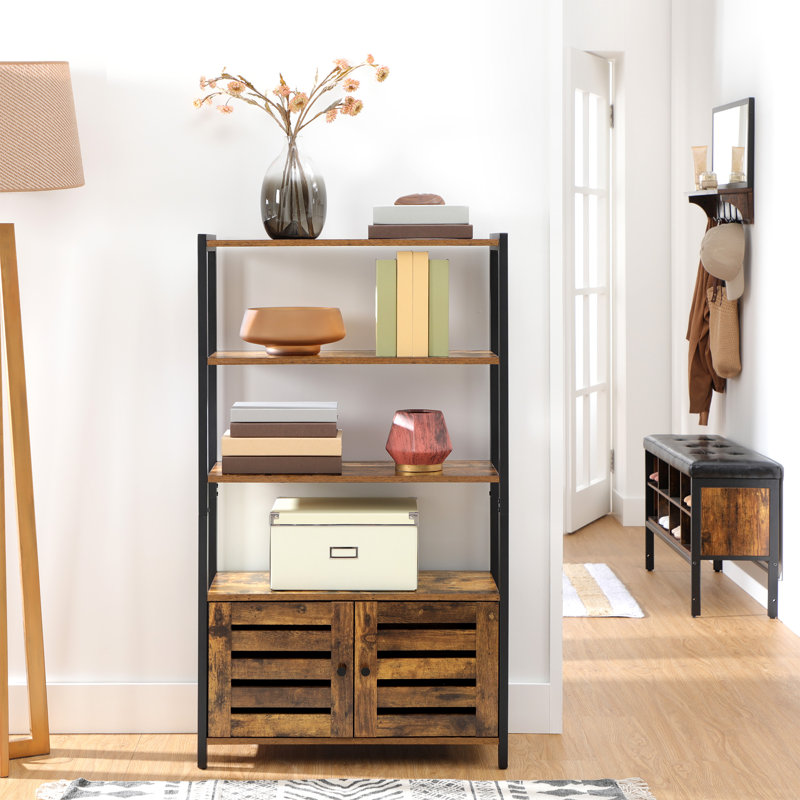 Alexys 121.5cm H x 70cm W Steel Standard Bookcase, Rustic Brown