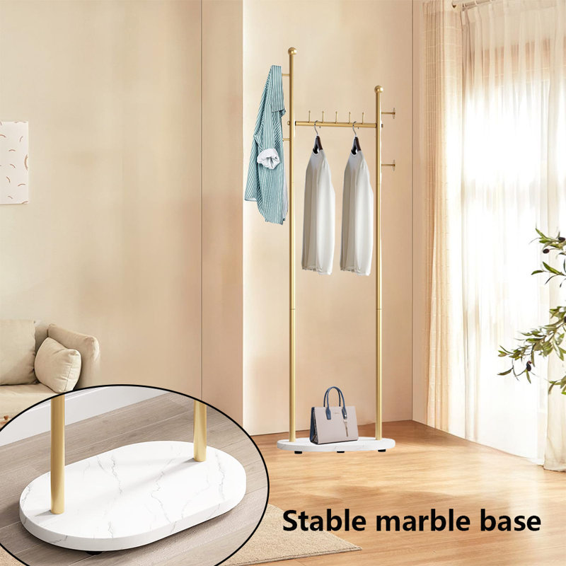 Coat Rack Freestanding With Marble Base, Gold