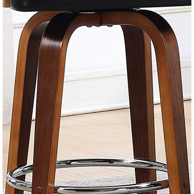 Similicuir noir et bois pivotant de style Mid-Century de 27 po, confortable pour les pieds, comptoir Great Central Island, cuisine américaine, comptoir, cuir, bois massif, usure, barres de luxe