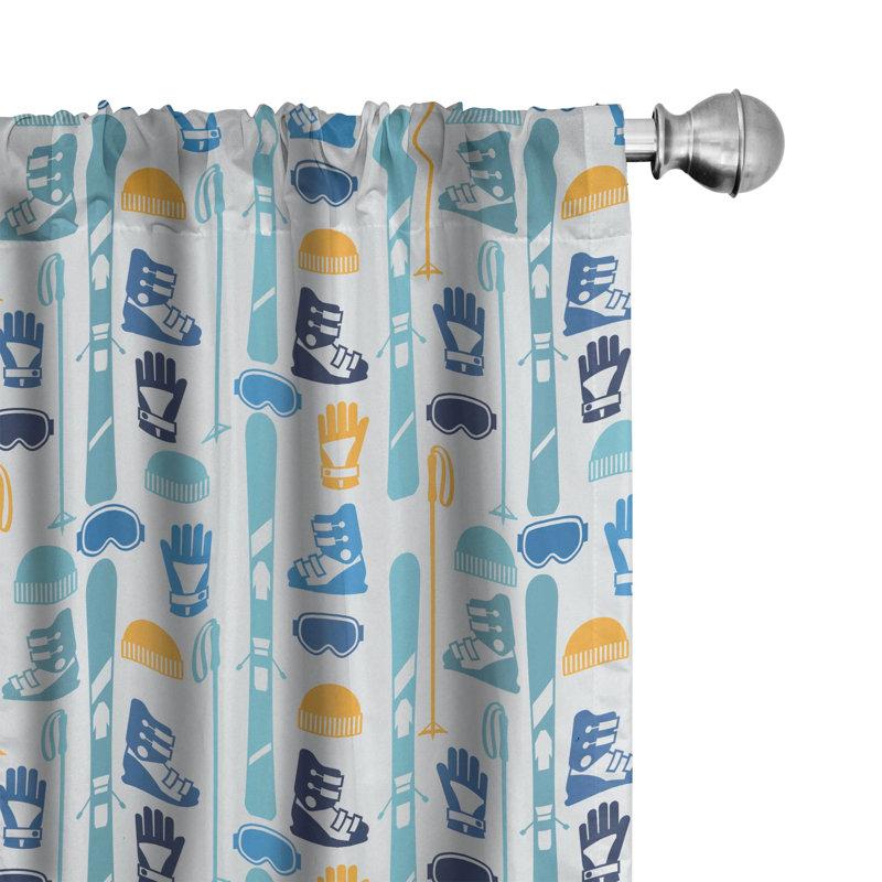 Skiing Semi-Sheer Rod Pocket Curtain Panels, 28" x 95"