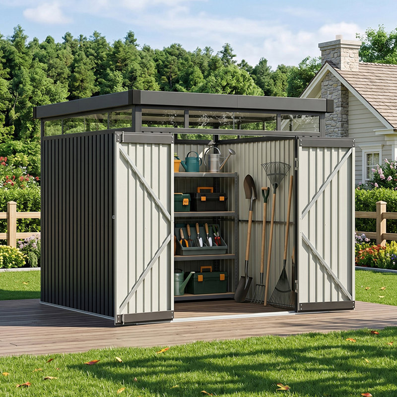 Charcoal Black Flat Roof Tool Shed