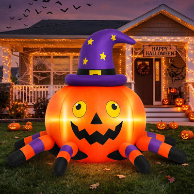 Citrouille d'araignée gonflable de 1,9 m avec lumières DEL pour la décoration extérieure de l'Halloween