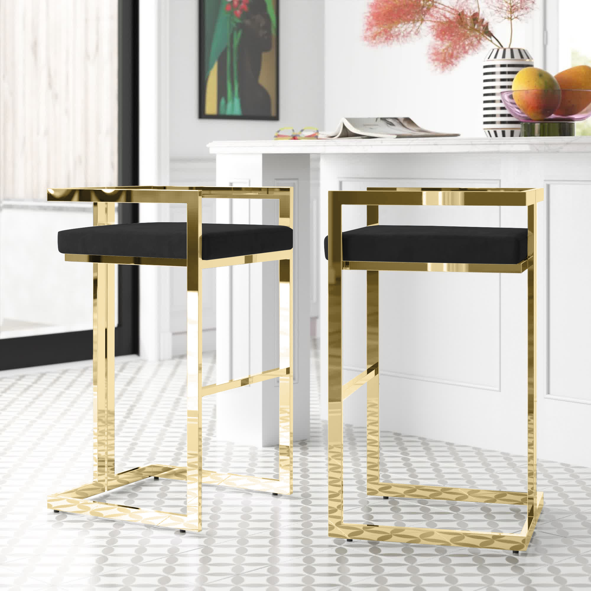 Neal Counter Stool Etta Avenue™ Neal Velvet Bar Stool/Counter Stool For Bedroom & Reviews ...