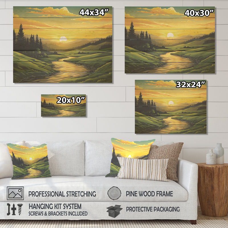 Paysage de ferme audacieux multicolore II - prairie sur bois, H 24 po x l 32 po