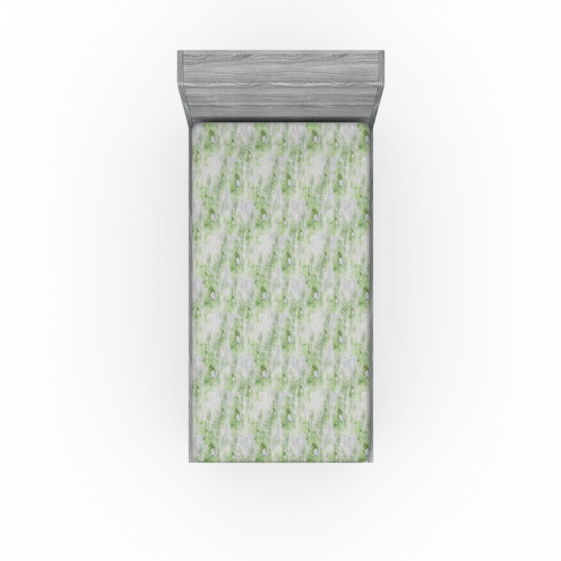 Drap-housse imprimé feuilles Ambesonne Art grunge, feuilles de palmier, gris pâle, vert lime