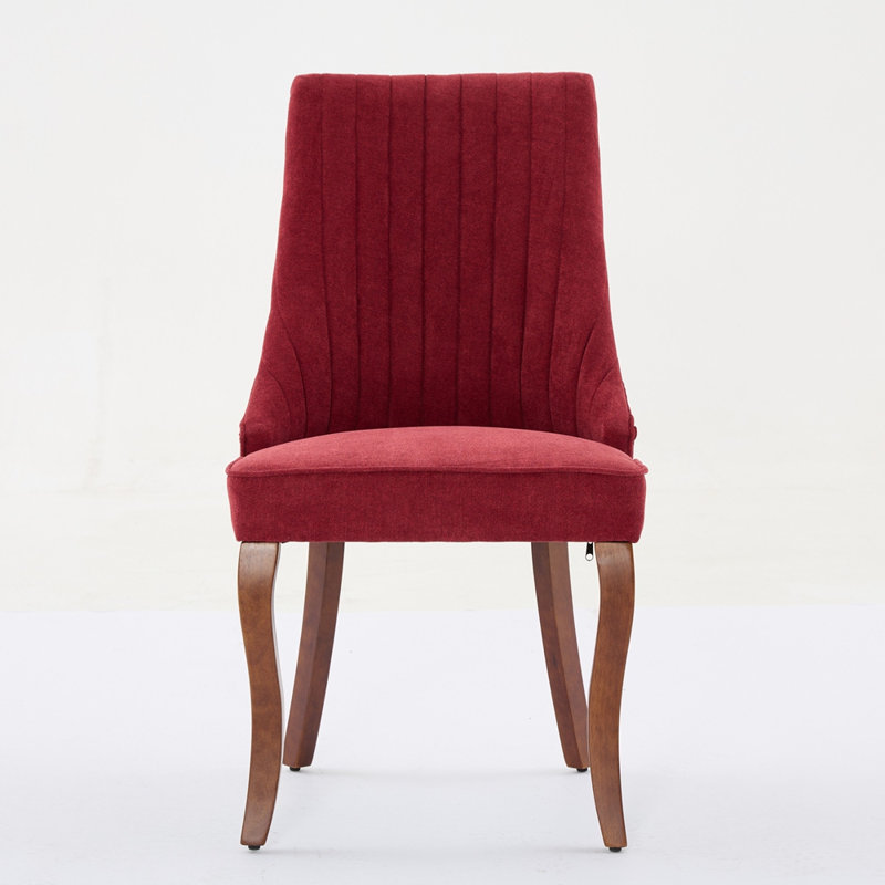 Kitchen Dinner Chair Comfy Fabric Upholstered Accent Chair for Dining Room, Wine Red Fabric