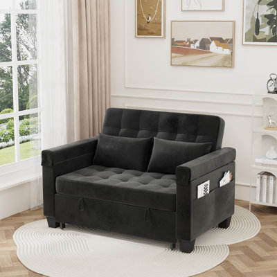 Everly Quinn 38 Inches Wide Convertible Sofa Bed, 2-Seater Velvet Loveseat Sofa With Small Side Table, Versatile Sleeper Couch For Living Room, Office by Everly Quinn