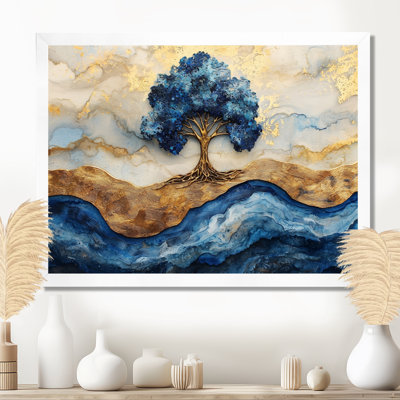 Aqua infini doré, arbre de vie I - art mural grand arbre de vie