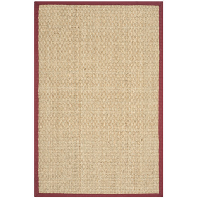 Natural Fiber Rikko Border Area Rug In Natural & Red