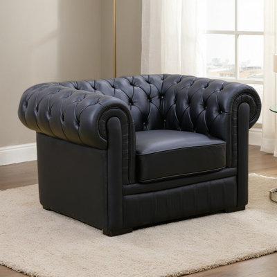 Faciane 49"Top Grain Genuine Leather Chesterfield Chair