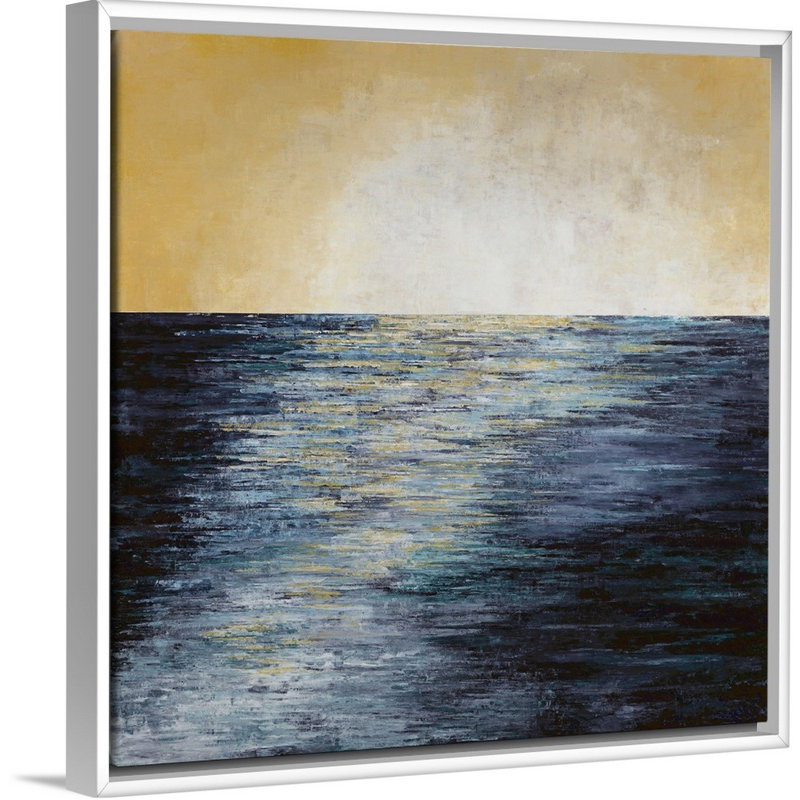 «Futur at Bay», peinture sur toile, H 21,7 po x l 21,7 po x P 1,75 po, Cadre flottant blanc