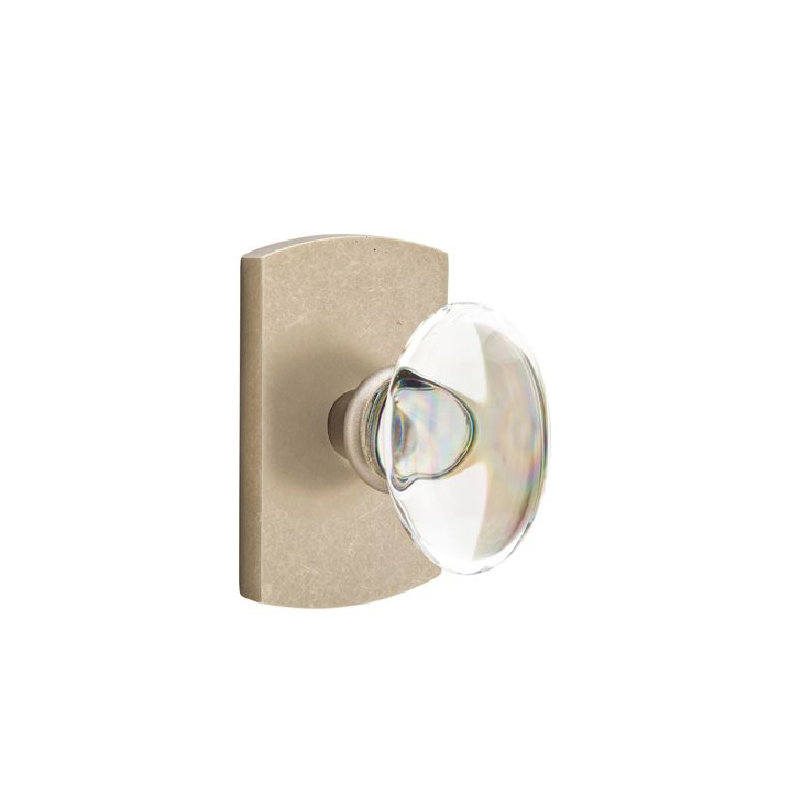 Ensemble de faux boutons Emtek avec rosette # 4 et bouton de verre Hampton, Cascade bronze blanc