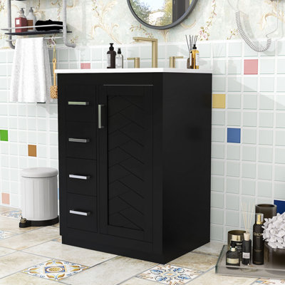 Meuble-lavabo autoportant contemporain avec lavabo en céramique, porte à fermeture en douceur et rangement spacieux