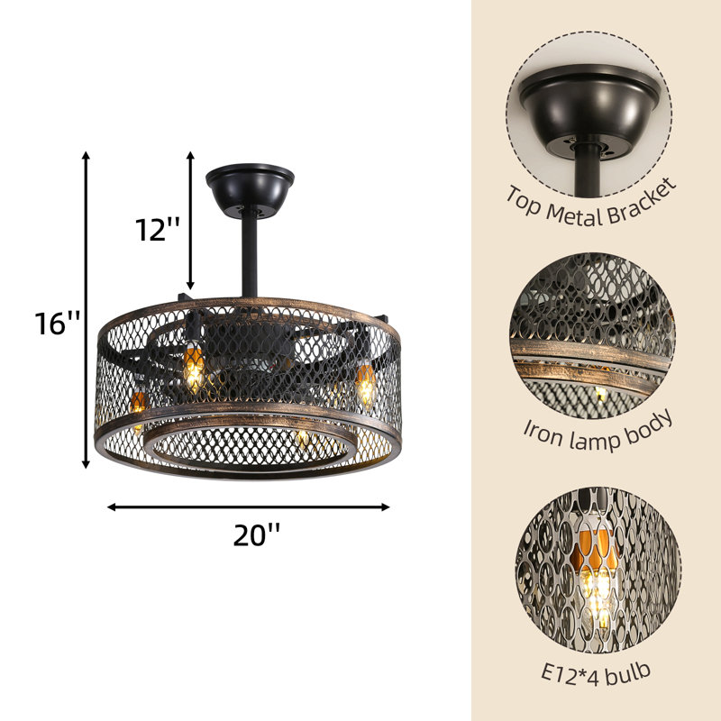 20 Inch Caged Ceiling Fan With Lights