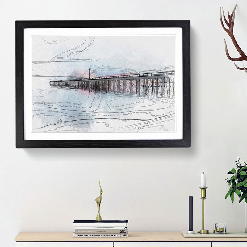 A Pier at Sunset in Abstract - Picture Frame Graphic Art Print, Black Framed, 62cm H x 87cm W x 2cm D