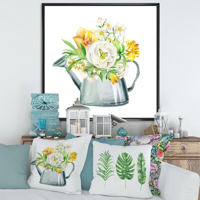 Roses Peonies & Marigolds In Garden Watering Can - Floater Frame Print on Canvas -  East Urban Home, 6C749FA1D8E245B7AEDA3DD8CA616129