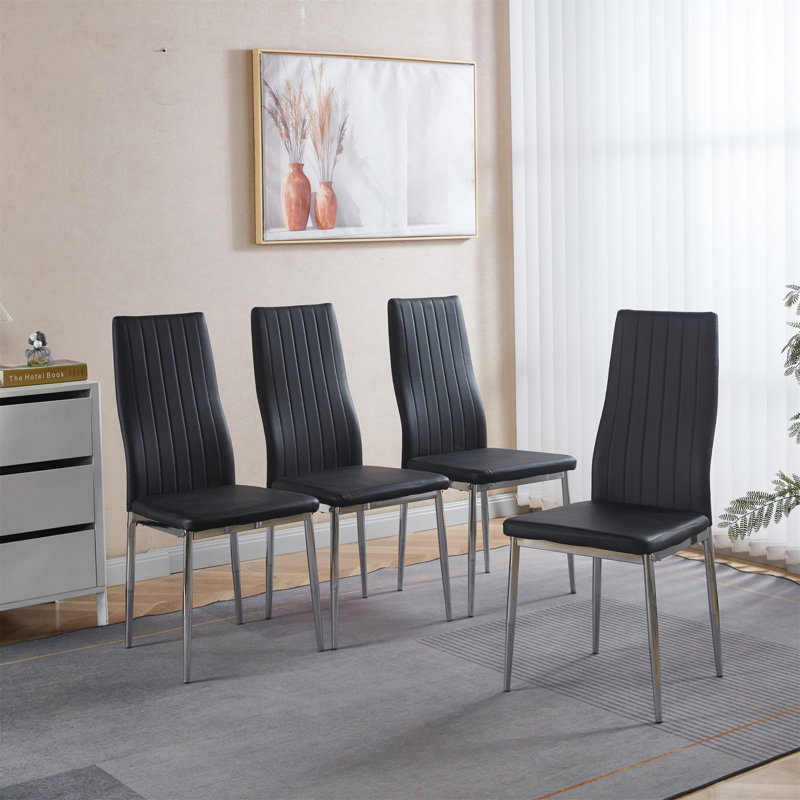 Ensemble de 4 chaises seulement, sans les tables, Argent argent, Noir