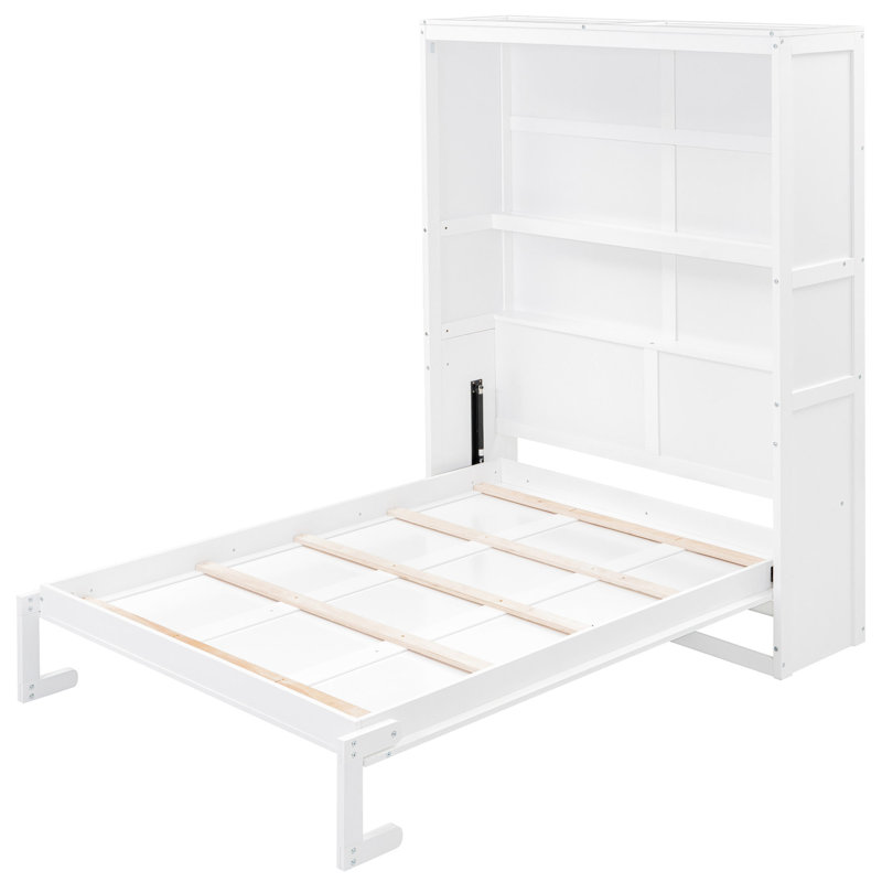 Paroi de lit avec tablettes en blanc - Gain de place pour plusieurs pièces Support de matelas confortable et contreplaqué idéal pour petits espaces pliables