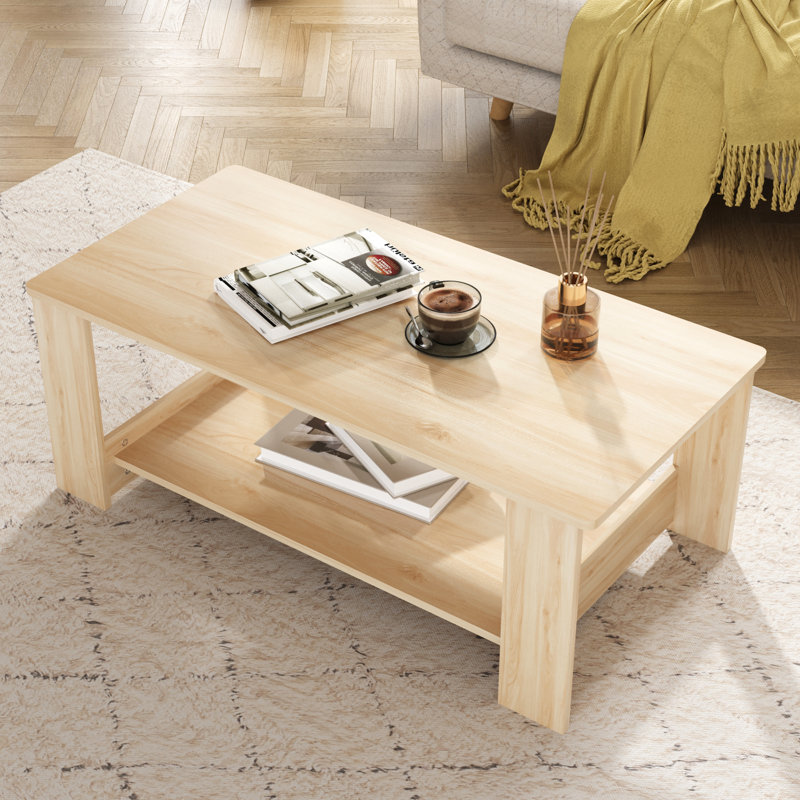 Table basse Zaib, Bois naturel, H 16,5 po x l 35,4 po x P 19,6 po