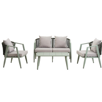 Outdoor Seating For 4, Iron, Comfortable Cushions, American Design Flair 4 With Iron And Soft Traditional Style