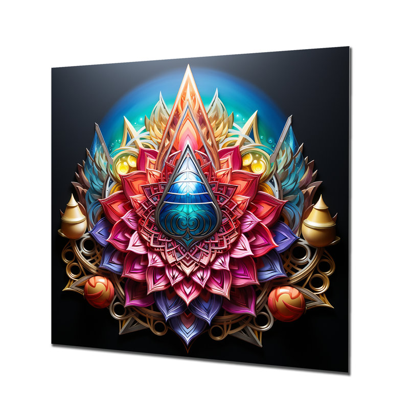 Art géométrique cosmique arc-en-ciel - mandala boho, Métal métal, H 16 po x l 16 po