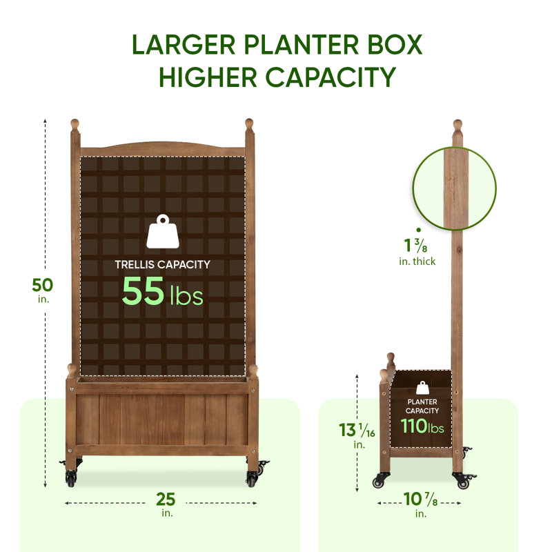 Amandari Wood Planter Box with Trellis, 50" H x 25" W x 11" D