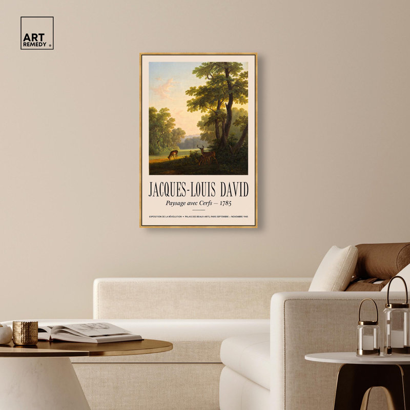 «Deer in a Forest», affiche d'art rétro sur toile par Art Remedy, H 46 po x l 31 po, Cadre doré