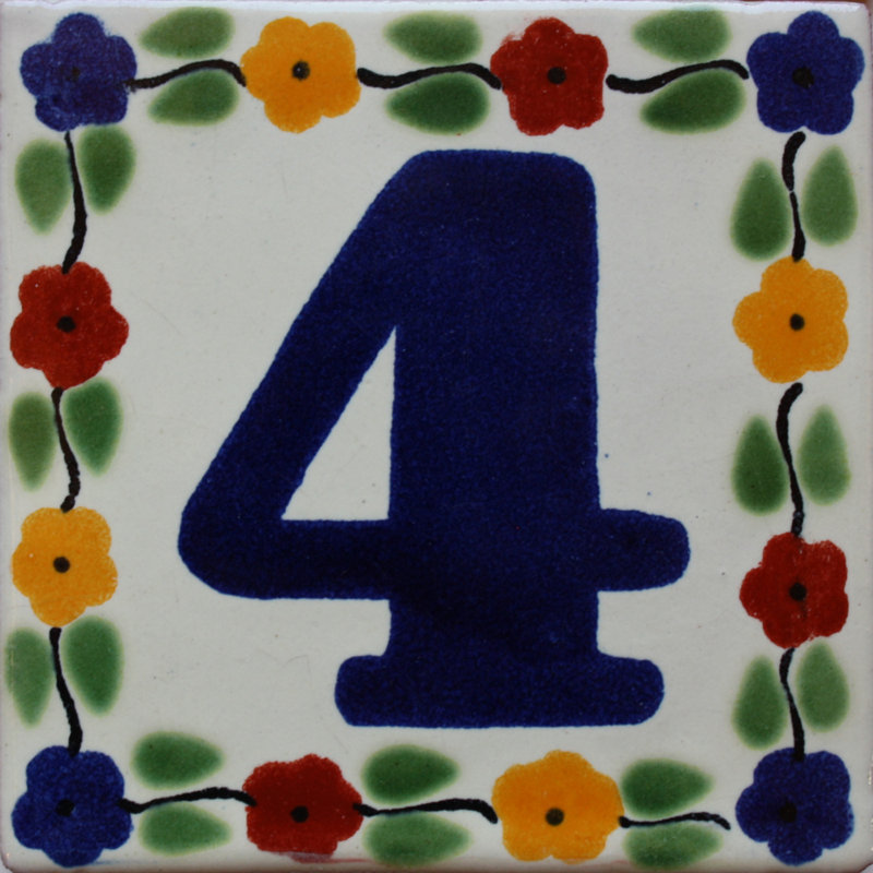4.2" x 4.2" 2pcs TalaMex Bouquet Talavera Tile Number Four