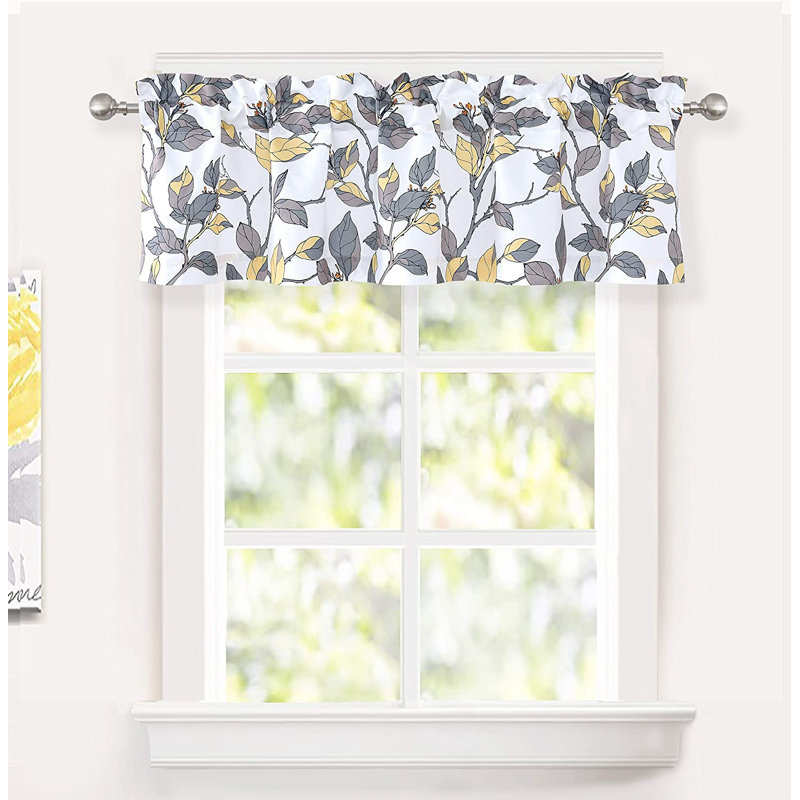 Gray and Yellow Floral Polyester Kitchen Curtain Set