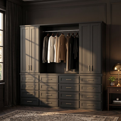 94.5" H x 94.5" W Freestanding Wardrobe Storage System with Hanging Rod
